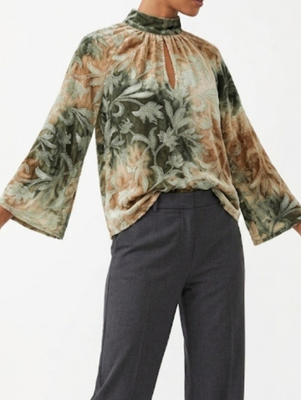 Ava & Gray Womens Long‎ Sleeve Blouse Size Petite PS Color Green And Gray